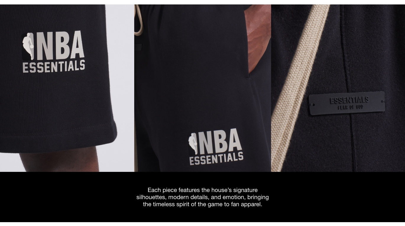 Fear of God x NBA! Shop the first drop now! Each piece features the house's signature silhouettes, modern details, and emotion, bringing the timeless spirit of the game to fan apparel.