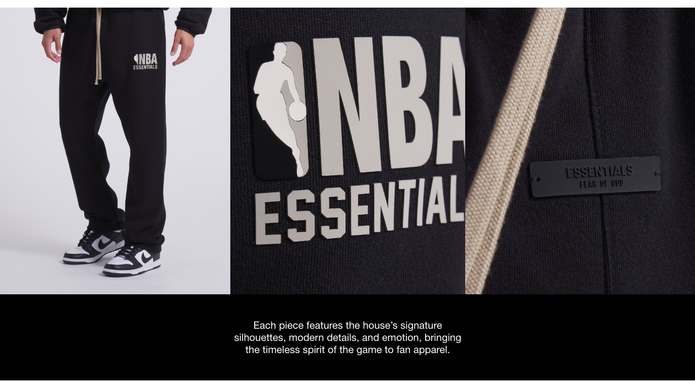 Fear of God x NBA! Shop the first drop now! Each piece features the house's signature silhouettes, modern details, and emotion, bringing the timeless spirit of the game to fan apparel.